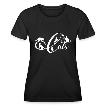 muntere Kätzchen turnen auf dekorativer Schrift - Frauen Funktions-T-Shirt - Schwarz - Vorne - AI Model Female 172 light (172cm)