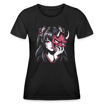 Anime Girl with Oni Mask Japan Aesthetic - Women's Functional T-Shirt - black - Front - AI Model Female 172 light (172cm)