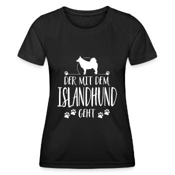 DER MIT ISLANDHUND GEHT Hundespruch Hunde Spruch - Frauen Funktions-T-Shirt - Schwarz - Vorne - AI Model Female 172 light (172cm)