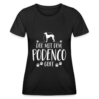 DER MIT PODENCO GEHT Hundespruch Hunde Hund - Frauen Funktions-T-Shirt - Schwarz - Vorne - AI Model Female 172 light (172cm)