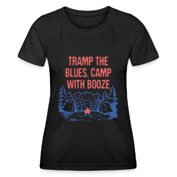Camp avec Booze Camping Amateur de bière Camper Drinker - T-shirt sport Femme - noir - Devant - AI Model Female 172 light (172cm)