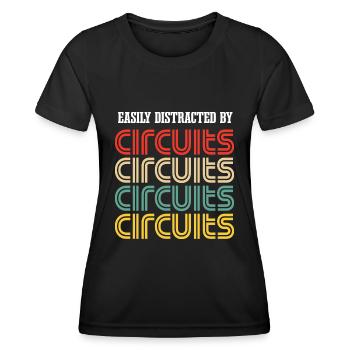 Abgelenkt durch Stromkreise Spannung Handwerker - Frauen Funktions-T-Shirt - Schwarz - Vorne - AI Model Female 172 light (172cm)