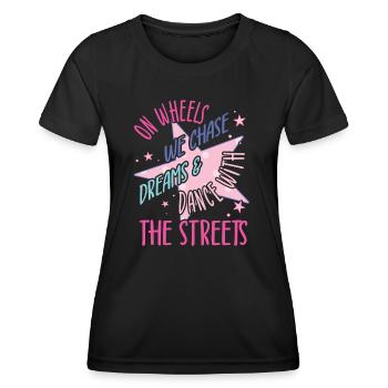 Rollerskater Party On Wheels We Chase Gifts - Frauen Funktions-T-Shirt - Schwarz - Vorne - AI Model Female 172 light (172cm)