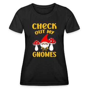 Check Out My Gnomes Funny Gardening - Frauen Funktions-T-Shirt - Schwarz - Vorne - AI Model Female 172 light (172cm)