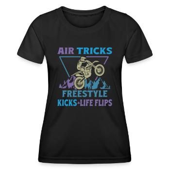 Dirt Biker Riding Air Tricks Freestyle Dirt Bike - Frauen Funktions-T-Shirt - Schwarz - Vorne - AI Model Female 172 light (172cm)