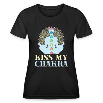 Yoga Kiss My Chakra Funny Yoga - Women's Functional T-Shirt - black - Front - AI Model Female 172 light (172cm)