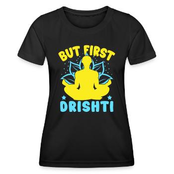 Yoga Mais Drishti D’abord Yoga Drôle - T-shirt sport Femme - noir - Devant - AI Model Female 172 light (172cm)