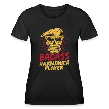 Funny Harmonica Player Badass Harmonica - Frauen Funktions-T-Shirt - Schwarz - Vorne - AI Model Female 172 light (172cm)