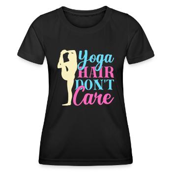 Yoga Hair Don´t Care Funny Yoga - Frauen Funktions-T-Shirt - Schwarz - Vorne - AI Model Female 172 light (172cm)