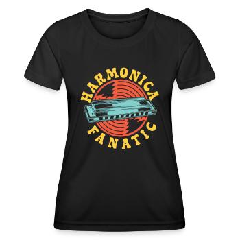 Funny Harmonica Player Fanatic Harmonica - Frauen Funktions-T-Shirt - Schwarz - Vorne - AI Model Female 172 light (172cm)