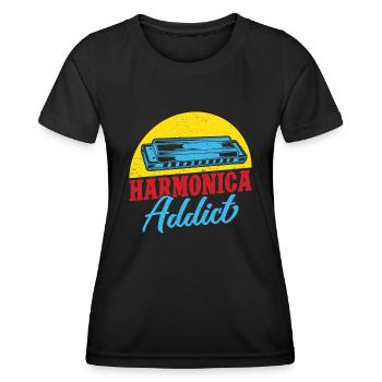Funny Harmonica Player Addict Harmonica - Frauen Funktions-T-Shirt - Schwarz - Vorne - AI Model Female 172 light (172cm)