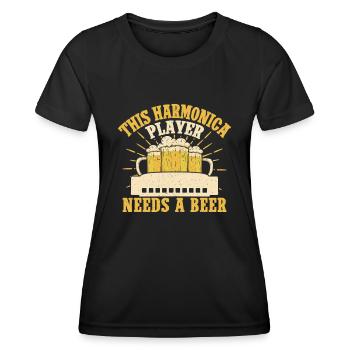 Funny Harmonica Player Needs A Beer Harmonica - Frauen Funktions-T-Shirt - Schwarz - Vorne - AI Model Female 172 light (172cm)