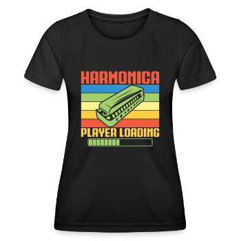 Funny Harmonica Player Loading Harmonica - Frauen Funktions-T-Shirt - Schwarz - Vorne - AI Model Female 172 light (172cm)