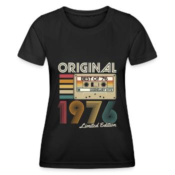Millésime 1976 né rétro cassette anniversaire - T-shirt sport Femme - noir - Devant - AI Model Female 172 light (172cm)