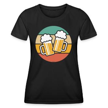 X2 Bierkrüge Stoßen An, Prosit! (Bier / Sonne / 5C - Frauen Funktions-T-Shirt - Schwarz - Vorne - AI Model Female 172 light (172cm)