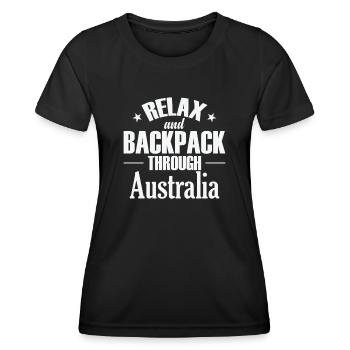 Relax and Backpack through Australia - Women's Functional T-Shirt - black - Front - AI Model Female 172 light (172cm)