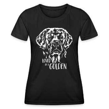 Loved by a Golden Retriever dog saying Wilsigns - Women's Functional T-Shirt - black - Front - AI Model Female 172 light (172cm)