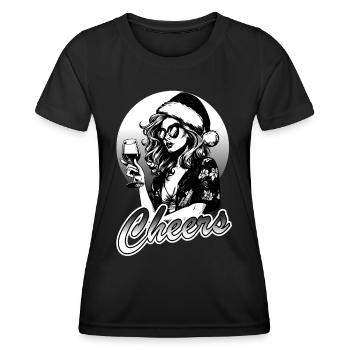 Christmas Party Woman Wine, Ugly Christmas, Santa - Women's Functional T-Shirt - black - Front - AI Model Female 172 light (172cm)