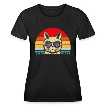 Chat rétro | Amoureux des chats | Cadeau Chat Fan - T-shirt sport Femme - noir - Devant - AI Model Female 172 light (172cm)