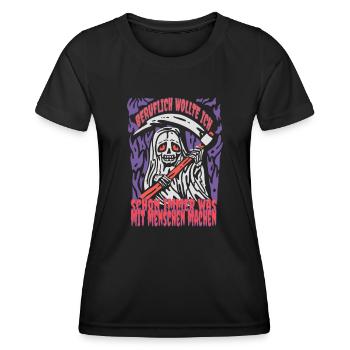 Beruf Job Arbeit Spruch Humor Totenkopf Sarkasmus - Frauen Funktions-T-Shirt - Schwarz - Vorne - AI Model Female 172 light (172cm)