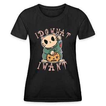 Je fais ce que je veux Chat Halloween Chats - T-shirt sport Femme - noir - Devant - AI Model Female 172 light (172cm)