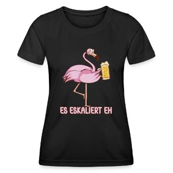 Party Spruch Trinkspruch Es Eskaliert Eh Flamingo - Frauen Funktions-T-Shirt - Schwarz - Vorne - AI Model Female 172 light (172cm)