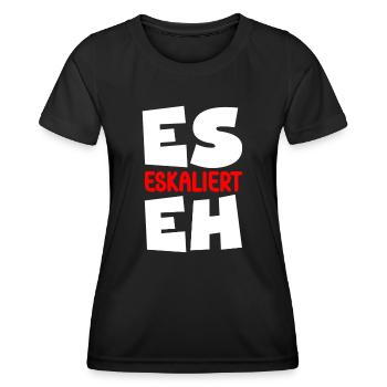 Party Spruch Trinkspruch Es Eskaliert Eh - Frauen Funktions-T-Shirt - Schwarz - Vorne - AI Model Female 172 light (172cm)