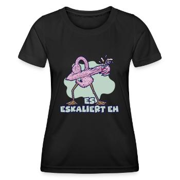 Party Spruch Trinkspruch Es Eskaliert Eh Flamingo - Frauen Funktions-T-Shirt - Schwarz - Vorne - AI Model Female 172 light (172cm)