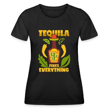 Tequila Spruch Mexiko Schnaps - Frauen Funktions-T-Shirt - Schwarz - Vorne - AI Model Female 172 light (172cm)