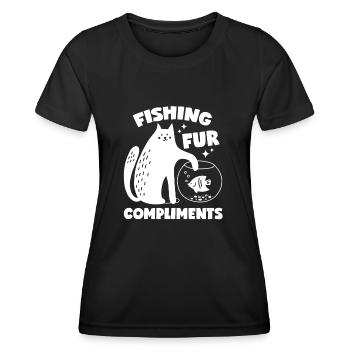 Cat and Fish: Fishing For Compliments - Women's Functional T-Shirt - black - Front - AI Model Female 172 light (172cm)