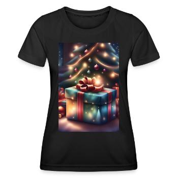 Coffret cadeau festif sous un sapin de Noël - T-shirt sport Femme - noir - Devant - AI Model Female 172 light (172cm)