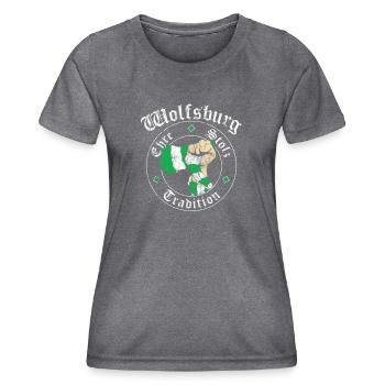 Wolfsburg Ehre Stolz Tradition No II - Frauen Funktions-T-Shirt - dunkle Melange  - Vorne - AI Model Female 172 light (172cm)