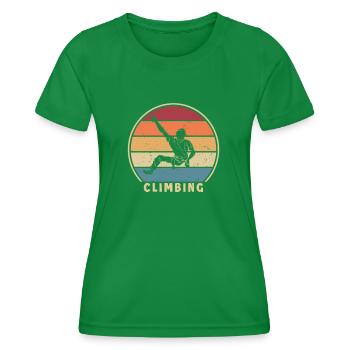 Retro Climbing Bouldern Sportklettern - Frauen Funktions-T-Shirt - Kelly Green - Vorne - AI Model Female 172 dark (172cm)