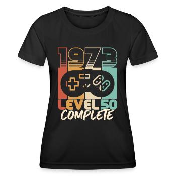 50th birthday born 1973 Level 50 Complete - Women's Functional T-Shirt - black - Front - AI Model Female 172 light (172cm)
