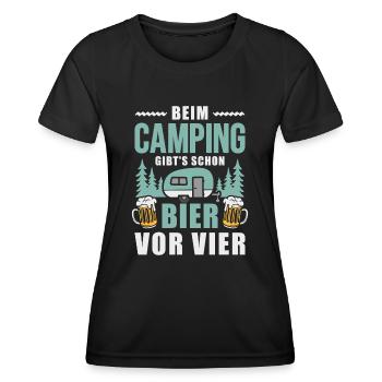 Camping Bier vor vier Wohnwagen Camper - Frauen Funktions-T-Shirt - Schwarz - Vorne - AI Model Female 172 light (172cm)