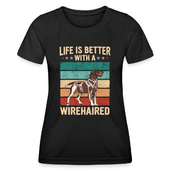 Deutsch Drahthaar Hund - Frauen Funktions-T-Shirt - Schwarz - Vorne - AI Model Female 172 light (172cm)
