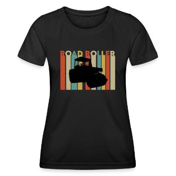 Retro Walze Strassenbau - Frauen Funktions-T-Shirt - Schwarz - Vorne - AI Model Female 172 light (172cm)