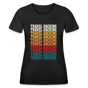 Travel Hacking Font - Women's Functional T-Shirt - black - Front - AI Model Female 172 light (172cm)