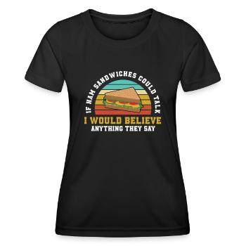 Jarrage sandwich au jambon - T-shirt sport Femme - noir - Devant - AI Model Female 172 light (172cm)