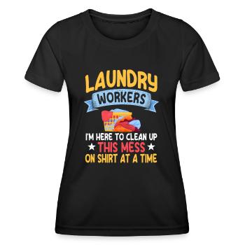 Funny Laundry Worker Gift - Women's Functional T-Shirt - black - Front - AI Model Female 172 light (172cm)