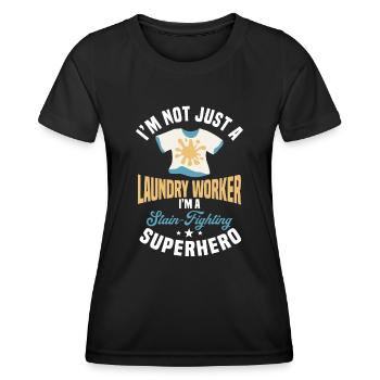 Laundry staff saying - Women's Functional T-Shirt - black - Front - AI Model Female 172 light (172cm)