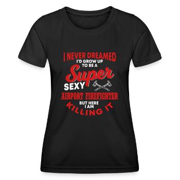 Lustiger Flughafen Feuerwehrmann - Frauen Funktions-T-Shirt - Schwarz - Vorne - AI Model Female 172 light (172cm)