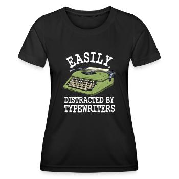Facilement distrait par les machines à écrire - T-shirt sport Femme - noir - Devant - AI Model Female 172 light (172cm)