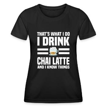 Chai Latte Spruch - Frauen Funktions-T-Shirt - Schwarz - Vorne - AI Model Female 172 light (172cm)