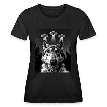 Ufo Lustiger Wolf - Frauen Funktions-T-Shirt - Schwarz - Vorne - AI Model Female 172 light (172cm)