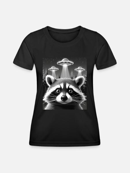 Ufo Lustiger Waschbär - Frauen Funktions-T-Shirt - Schwarz