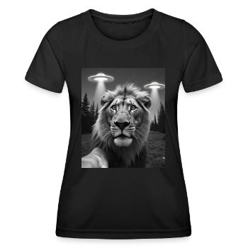 Ufo Lustiger Löwe - Frauen Funktions-T-Shirt - Schwarz - Vorne - AI Model Female 172 light (172cm)