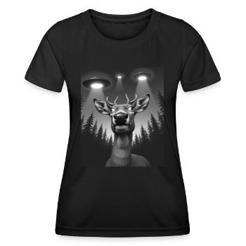 Ufo Lustiger Hirsch - Frauen Funktions-T-Shirt - Schwarz - Vorne - AI Model Female 172 light (172cm)