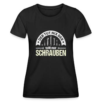 Der will nur Schrauben Kfz-Mechaniker Schrauber - Frauen Funktions-T-Shirt - Schwarz - Vorne - AI Model Female 172 light (172cm)