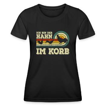 Ich bin der Hahn im Korb Hühner Huhn Gockel Hahn - Frauen Funktions-T-Shirt - Schwarz - Vorne - AI Model Female 172 light (172cm)